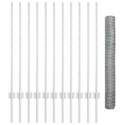 Hexagonal Fence with Post 25 x 1 m Galvanised Steel Silver Mesh