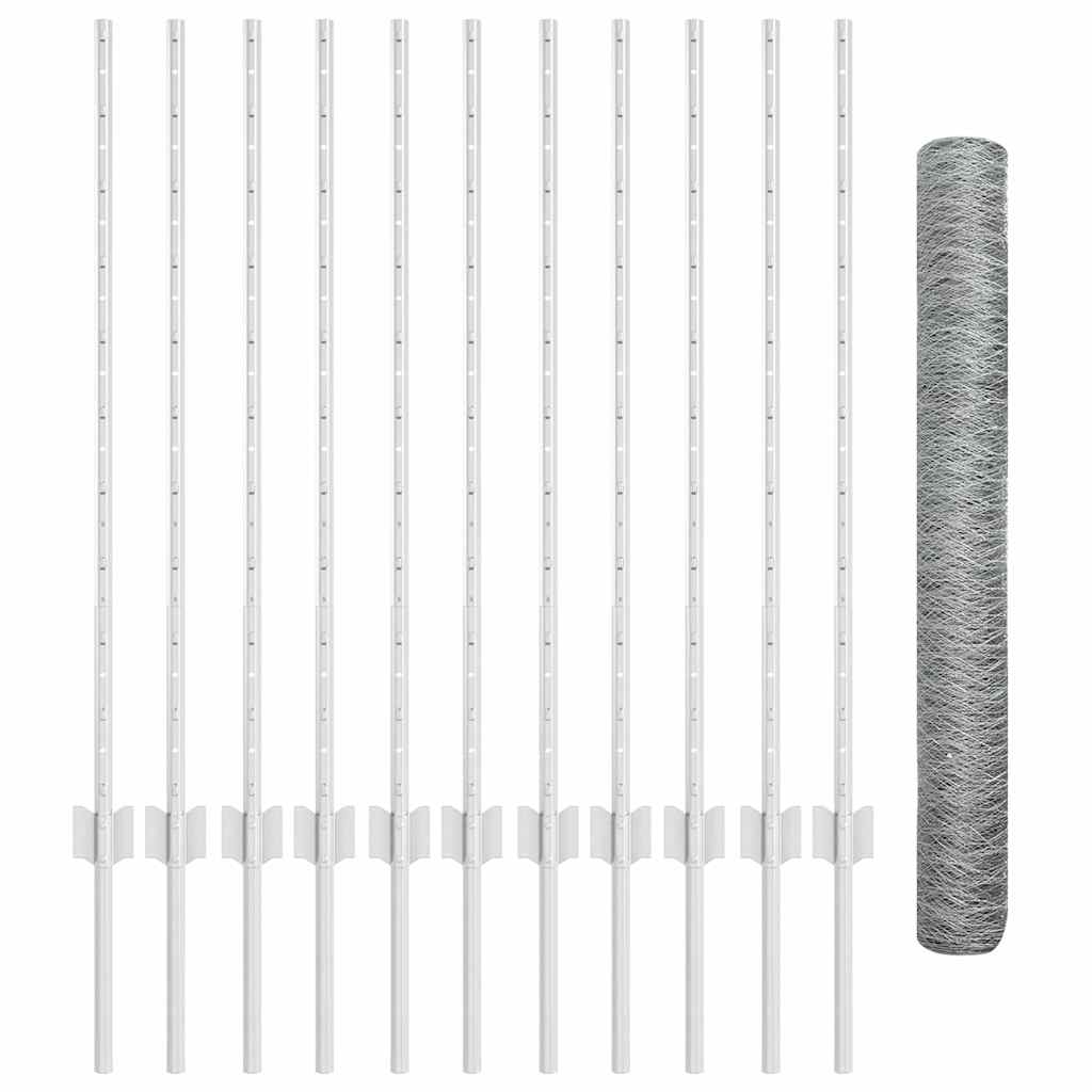 Hexagonal Fence with Post 25 x 1 m Galvanised Steel Silver Mesh