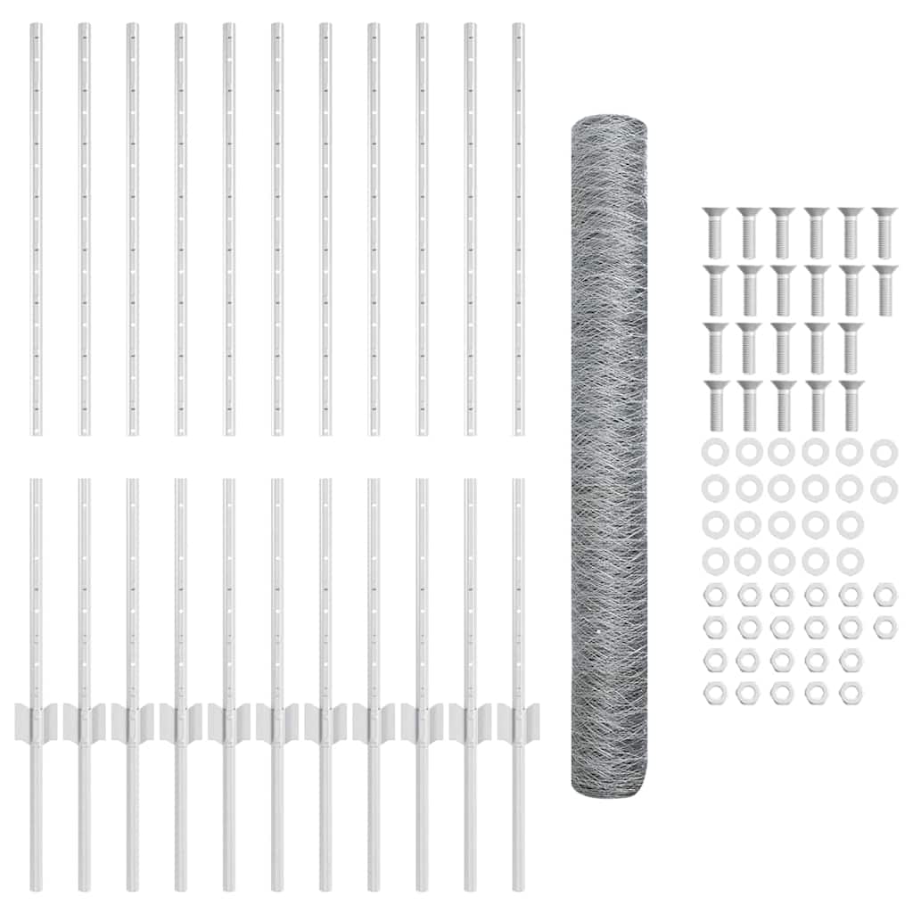 Hexagonal Fence with Post 25 x 1 m Galvanised Steel Silver Mesh