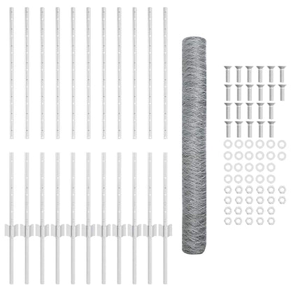 Hexagonal Fence with Post 25 x 1 m Galvanised Steel Silver Mesh
