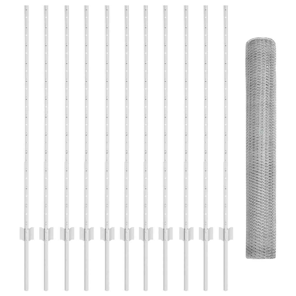 Hexagonal Fence with Post 25 x 1.2 m Galvanised Steel Silver