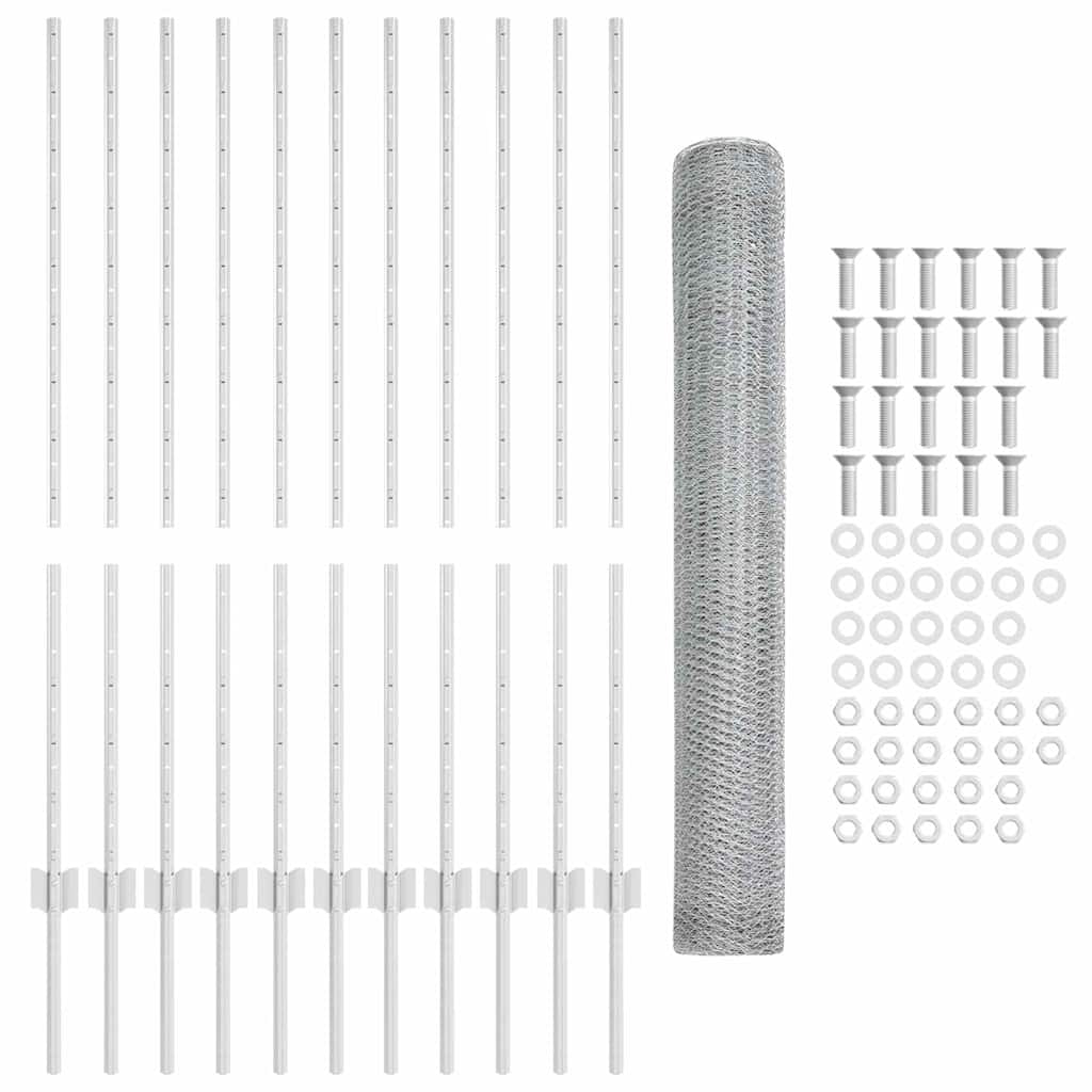 Hexagonal Fence with Post 25 x 1.2 m Galvanised Steel Silver