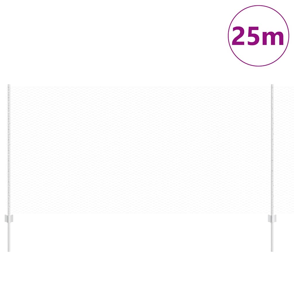 Hexagonal Fence with Post 25 x 1.2 m Galvanised Steel Silver