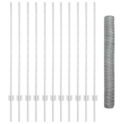 Hexagonal Fence with Post 25 x 1.2 m Galvanised Steel Silver