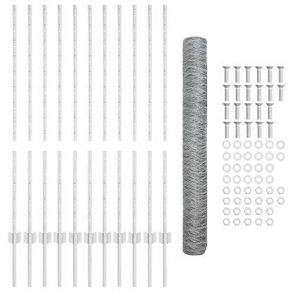 Hexagonal Fence with Post 25 x 1.2 m Galvanised Steel Silver