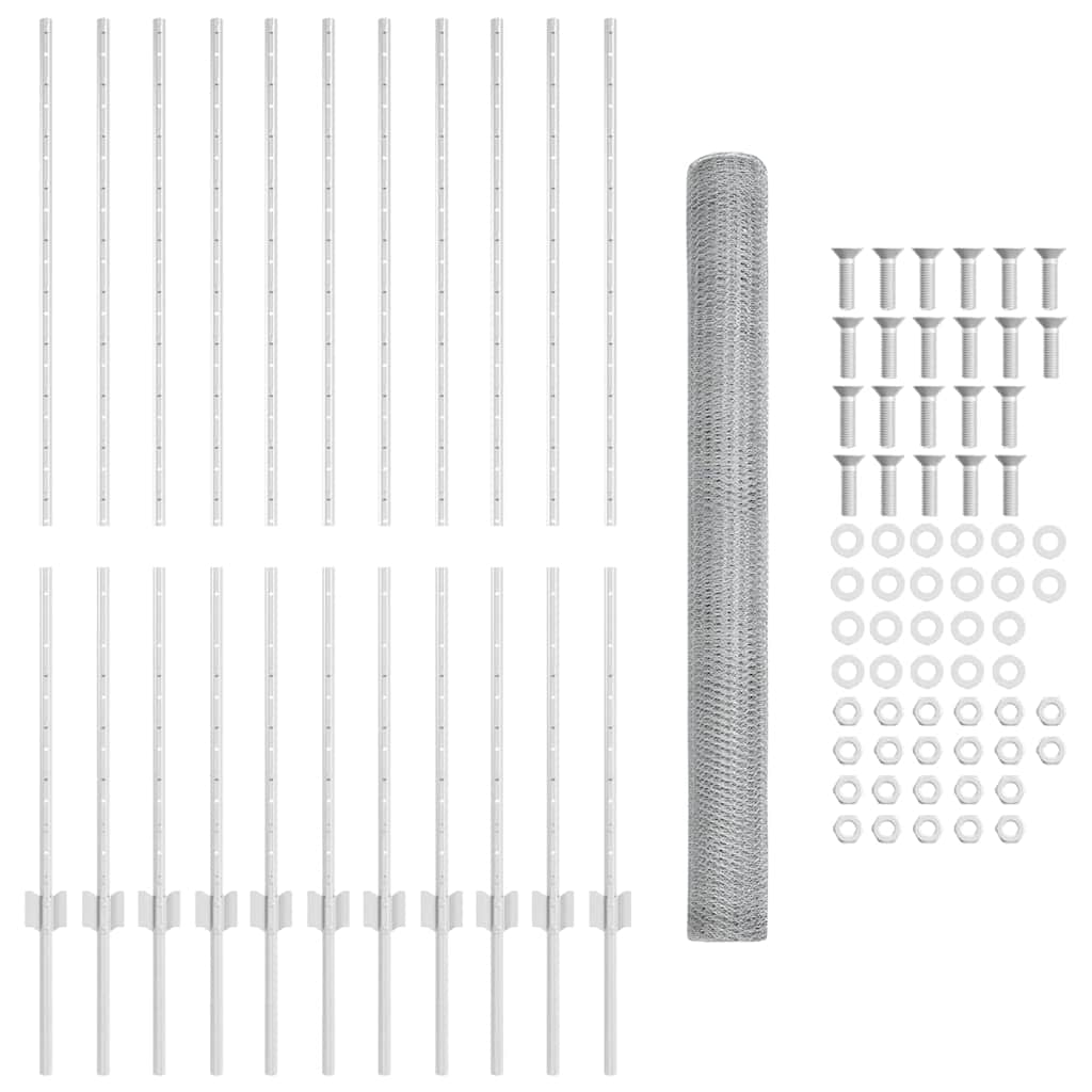 Hexagonal Fence with Post 25 x 1.4 m Galvanised Steel Silver