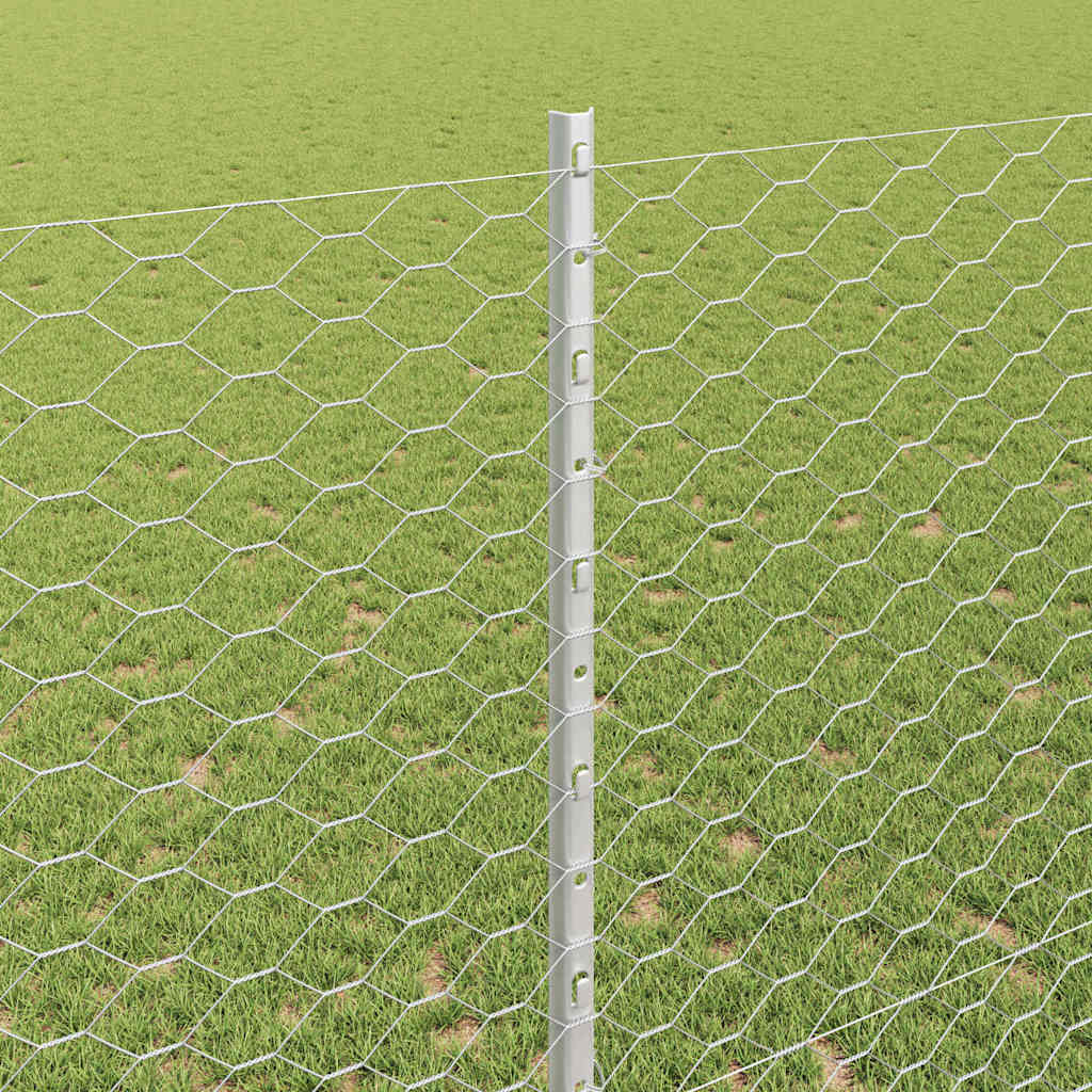 Hexagonal Fence with Post 25 x 1.4 m Galvanised Steel Silver