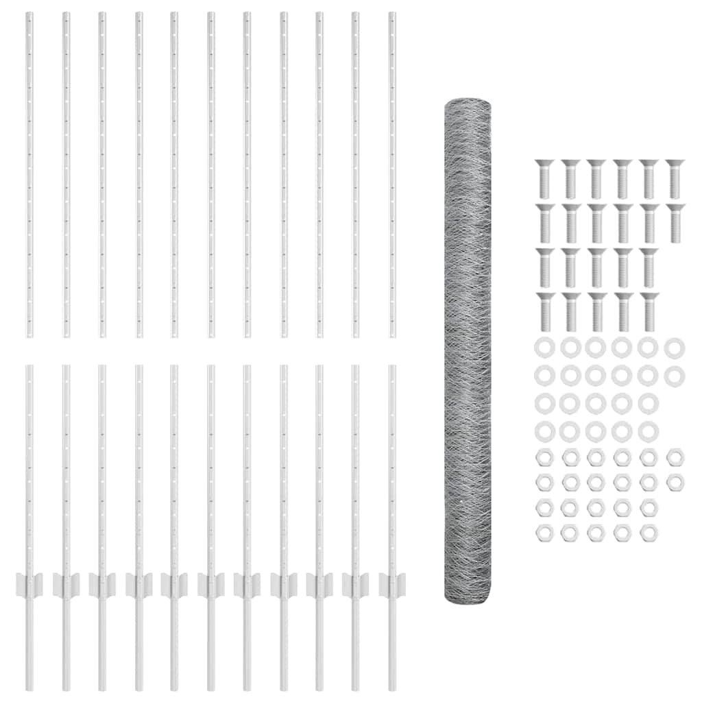 Hexagonal Fence with Post 25 x 1.4 m Galvanised Steel Silver