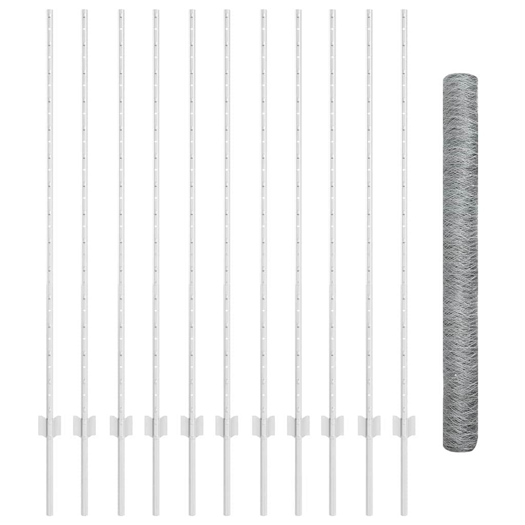 Hexagonal Fence with Post 25 x 1.4 m Galvanised Steel Silver