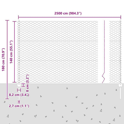 Hexagonal Fence with Post 25 x 1.4 m Galvanised Steel Silver