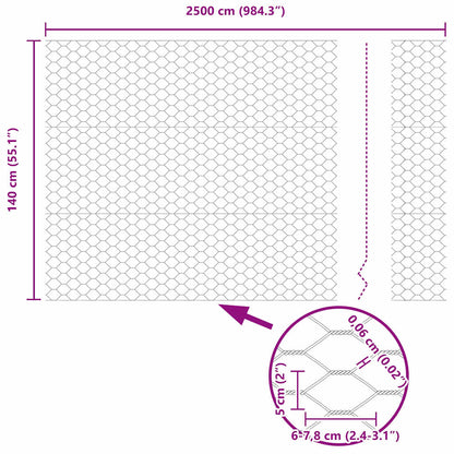 Hexagonal Fence with Post 25 x 1.4 m Galvanised Steel Silver