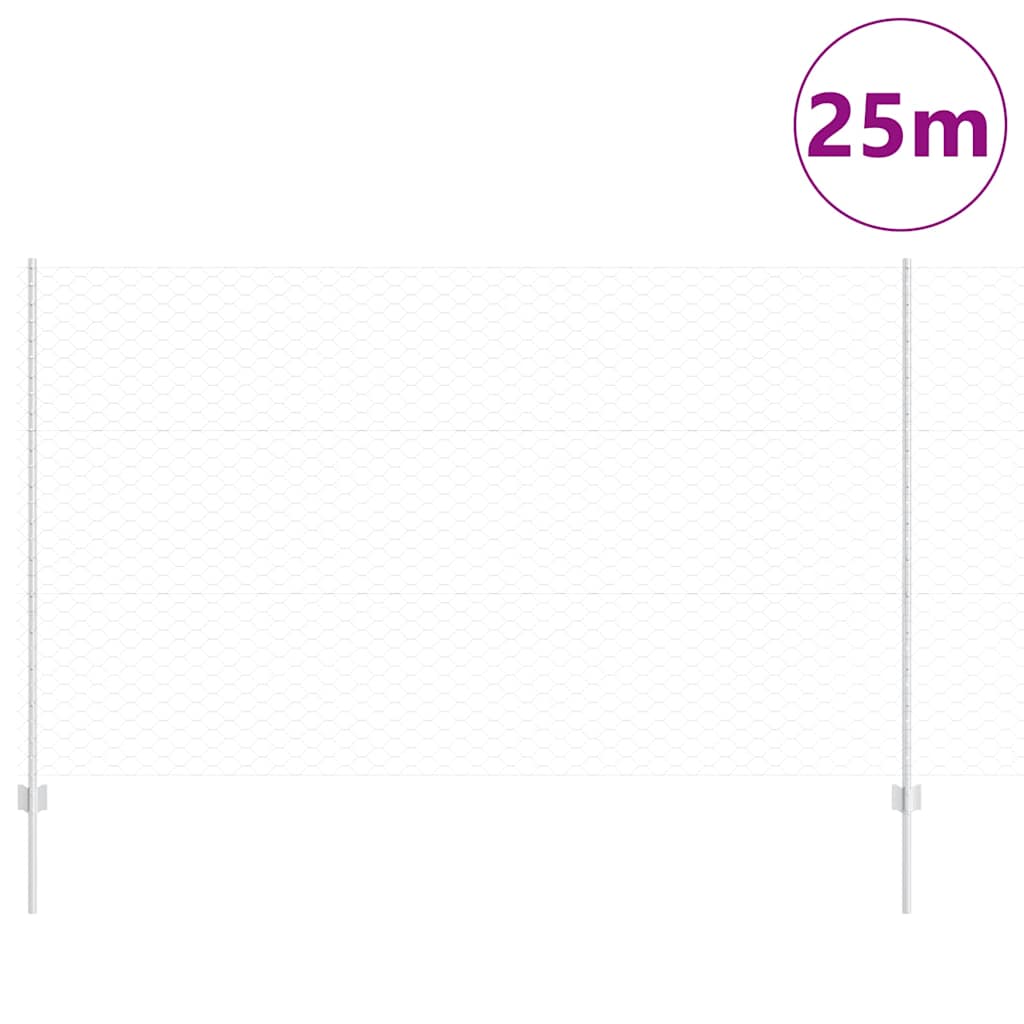 Hexagonal Fence with Post 25 x 1.4 m Galvanised Steel Silver