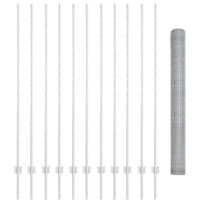 Hexagonal Fence with Post 25 x 1.6 m Galvanised Steel Silver