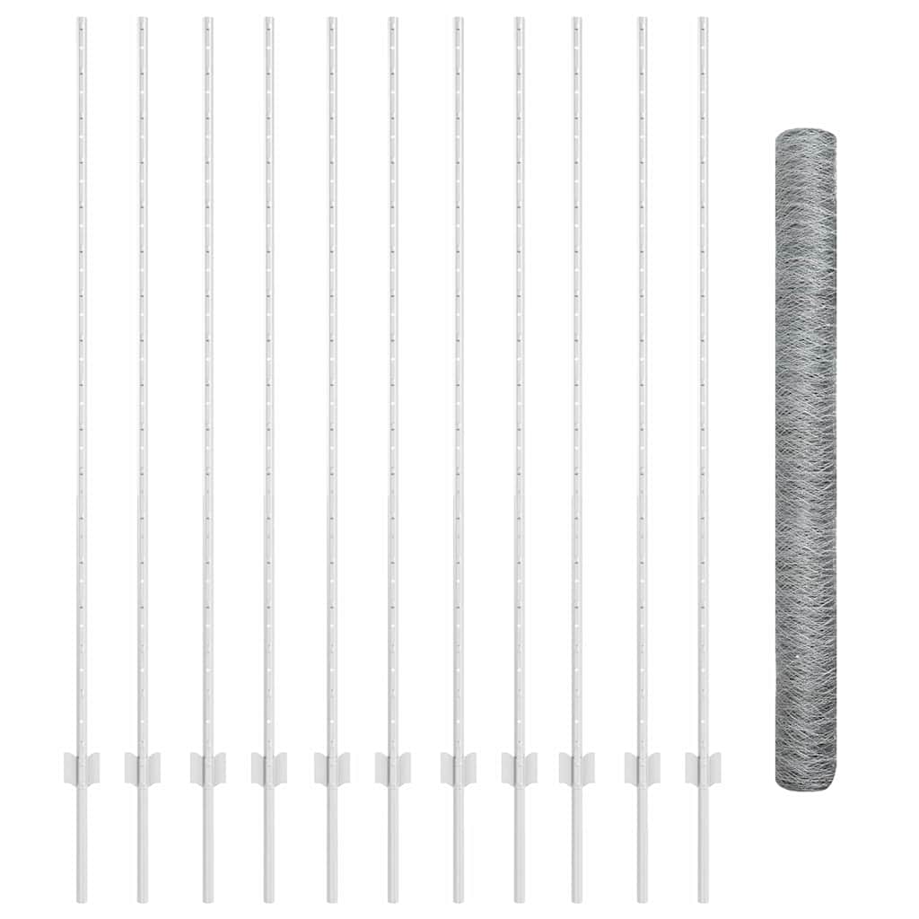 Hexagonal Fence with Post 25 x 1.6 m Galvanised Steel Silver