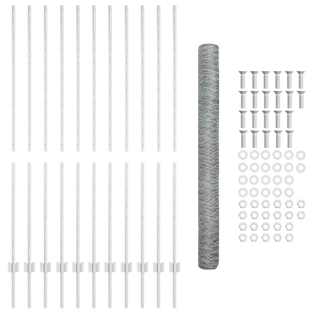 Hexagonal Fence with Post 25 x 1.6 m Galvanised Steel Silver