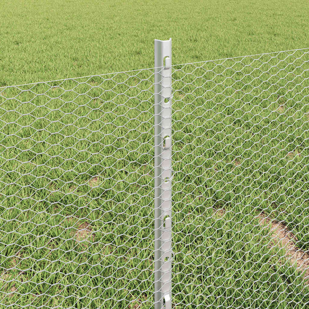 Hexagonal Fence with Post 50 x 0.4 m Galvanised Steel Silver