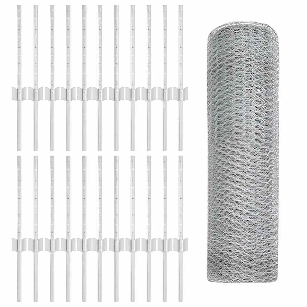 Hexagonal Fence with Post 50 x 0.4 m Galvanised Steel Silver