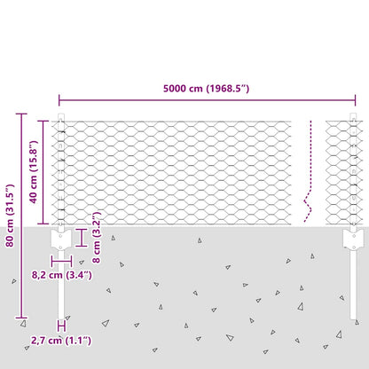 Hexagonal Fence with Post 50 x 0.4 m Galvanised Steel Silver