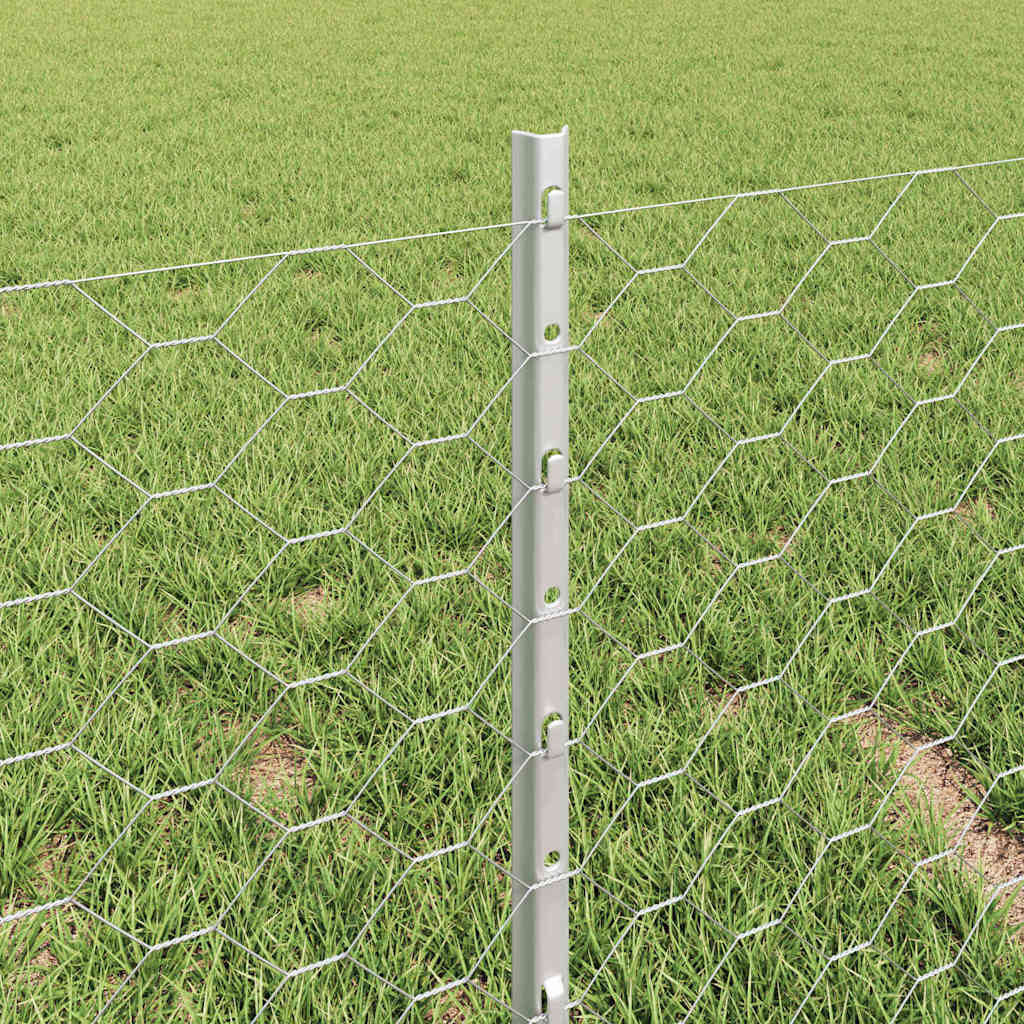 Hexagonal Fence with Post 50 x 0.4 m Galvanised Steel Silver