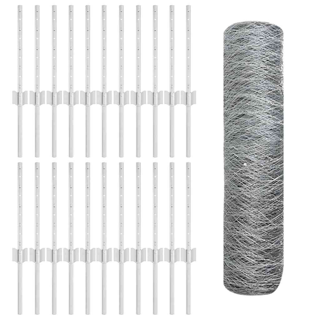 Hexagonal Fence with Post 50 x 0.4 m Galvanised Steel Silver