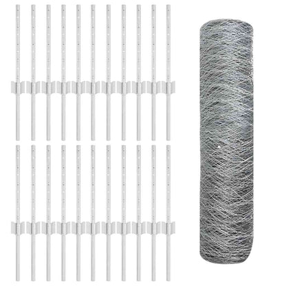 Hexagonal Fence with Post 50 x 0.4 m Galvanised Steel Silver