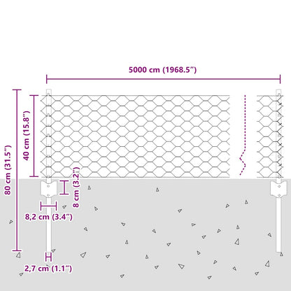 Hexagonal Fence with Post 50 x 0.4 m Galvanised Steel Silver