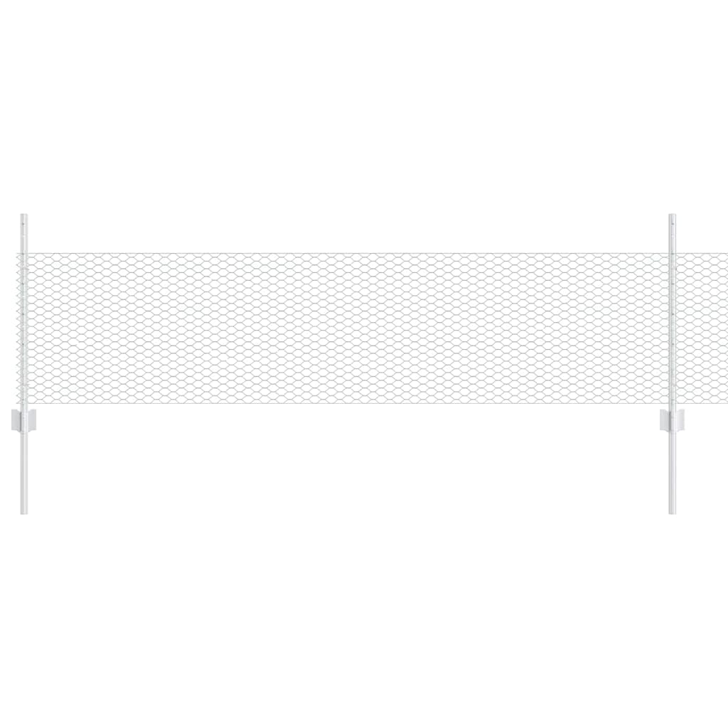 Hexagonal Fence with Post 50 x 0.5 m Galvanised Steel Silver