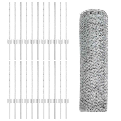Hexagonal Fence with Post 50 x 0.5 m Galvanised Steel Silver