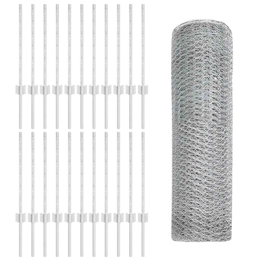 Hexagonal Fence with Post 50 x 0.6 m Galvanised Steel Silver