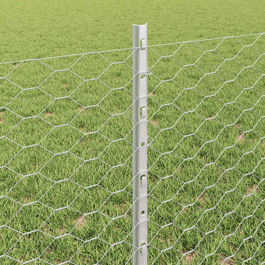 Hexagonal Fence with Post 50 x 0.6 m Galvanised Steel Silver
