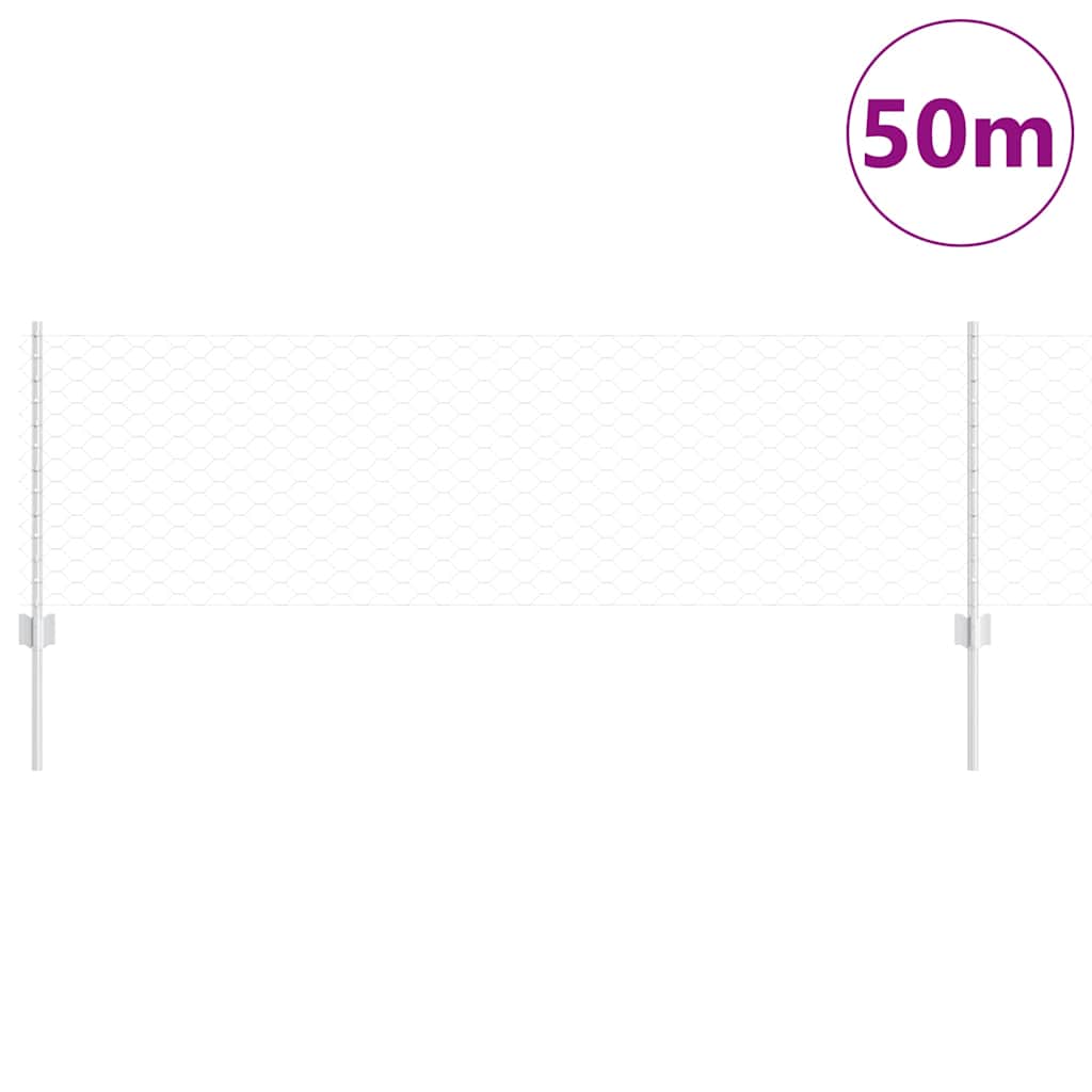 Hexagonal Fence with Post 50 x 0.6 m Galvanised Steel Silver