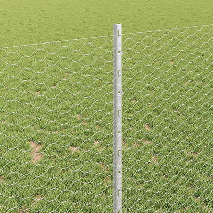 Hexagonal Fence with Post 50 x 1 m Galvanised Steel Silver Mesh