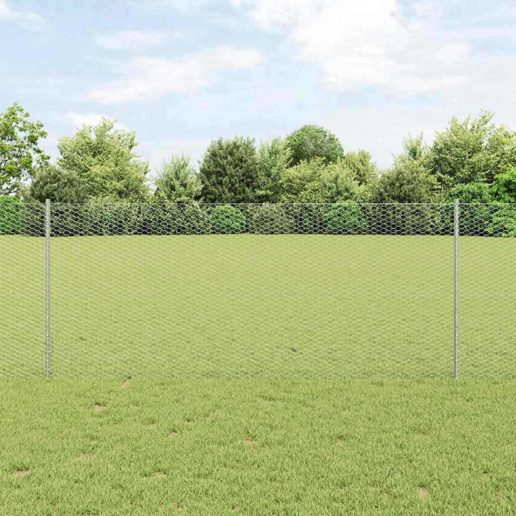 Hexagonal Fence with Post 50 x 1 m Galvanised Steel Silver Mesh