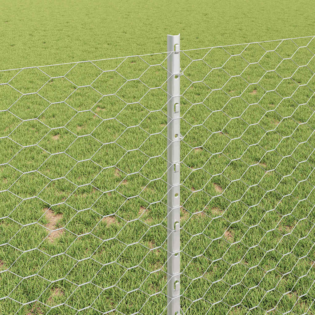 Hexagonal Fence with Post 50 x 1 m Galvanised Steel Silver Mesh