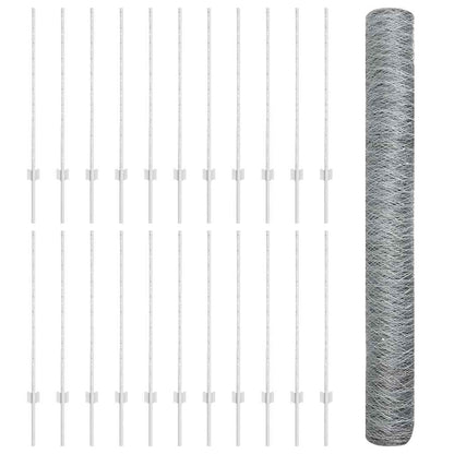 Hexagonal Fence with Post 50 x 1 m Galvanised Steel Silver Mesh