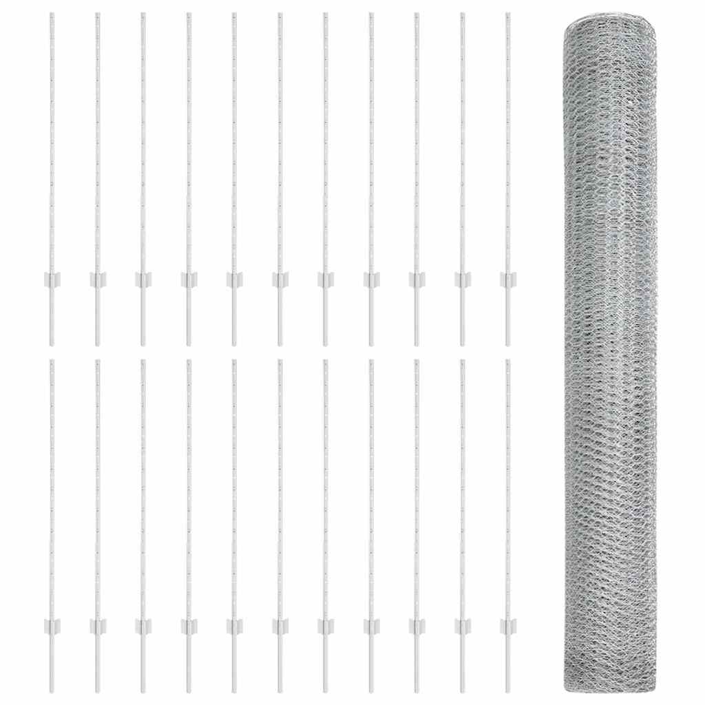 Hexagonal Fence with Post 50 x 1.2 m Galvanised Steel Silver