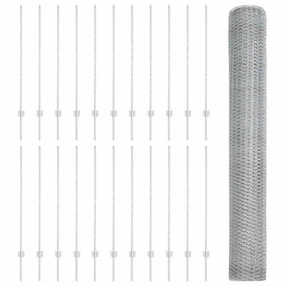 Hexagonal Fence with Post 50 x 1.2 m Galvanised Steel Silver