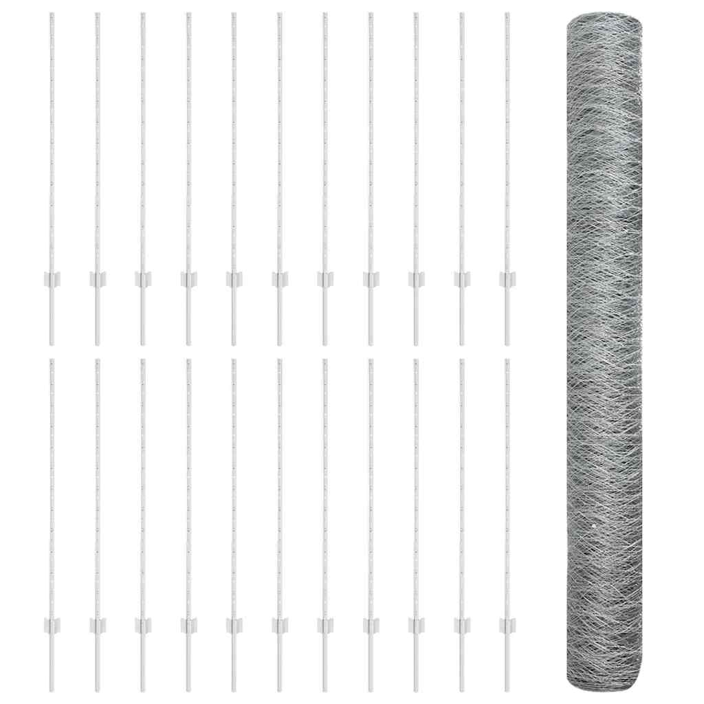Hexagonal Fence with Post 50 x 1.2 m Galvanised Steel Silver