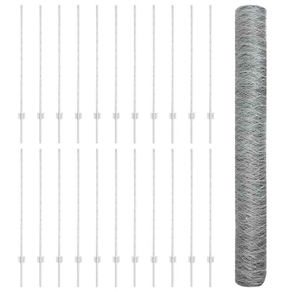 Hexagonal Fence with Post 50 x 1.2 m Galvanised Steel Silver