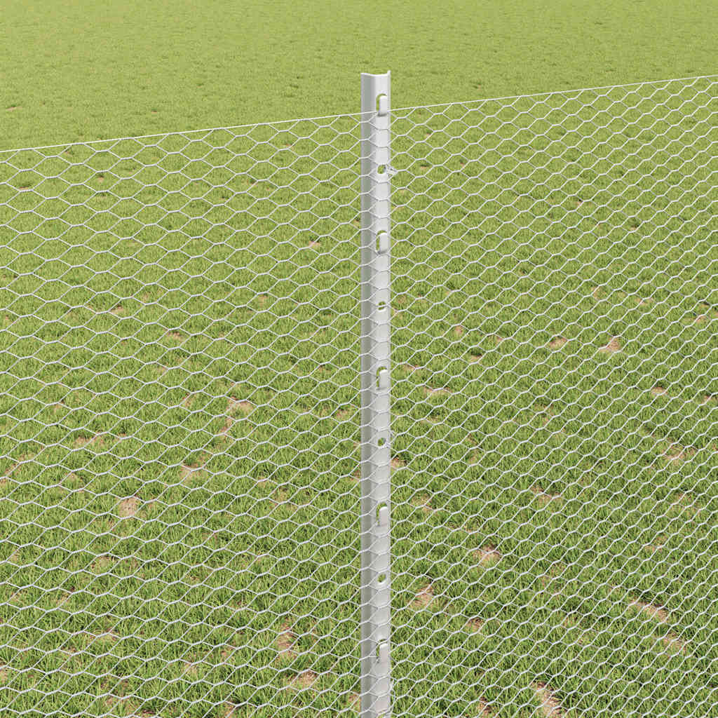 Hexagonal Fence with Post 50 x 1.4 m Galvanised Steel Silver