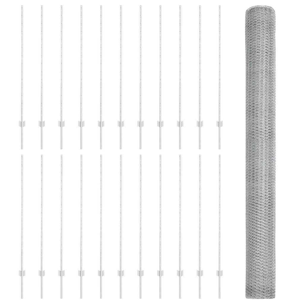 Hexagonal Fence with Post 50 x 1.4 m Galvanised Steel Silver