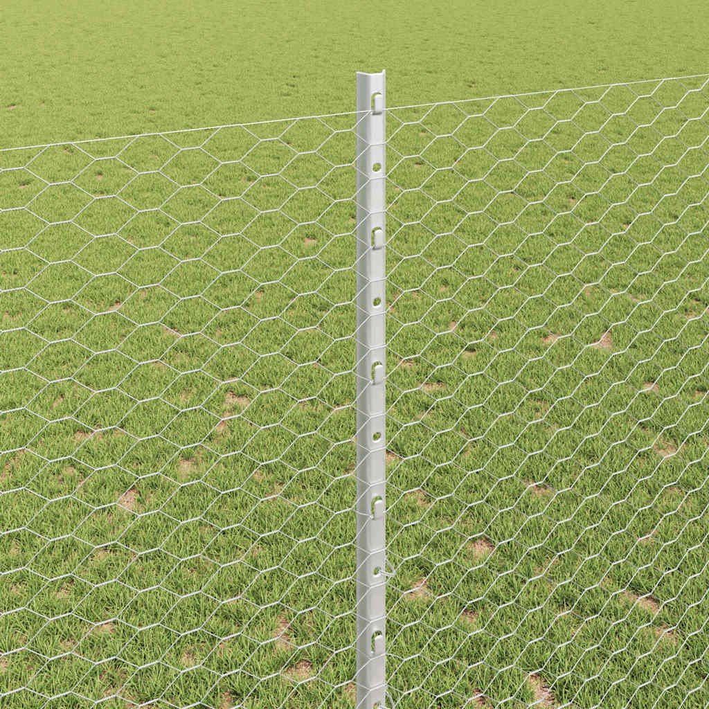 Hexagonal Fence with Post 50 x 1.4 m Galvanised Steel Silver