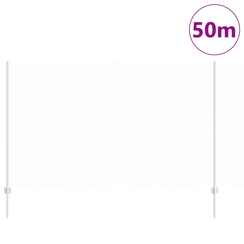 Hexagonal Fence with Post 50 x 1.4 m Galvanised Steel Silver