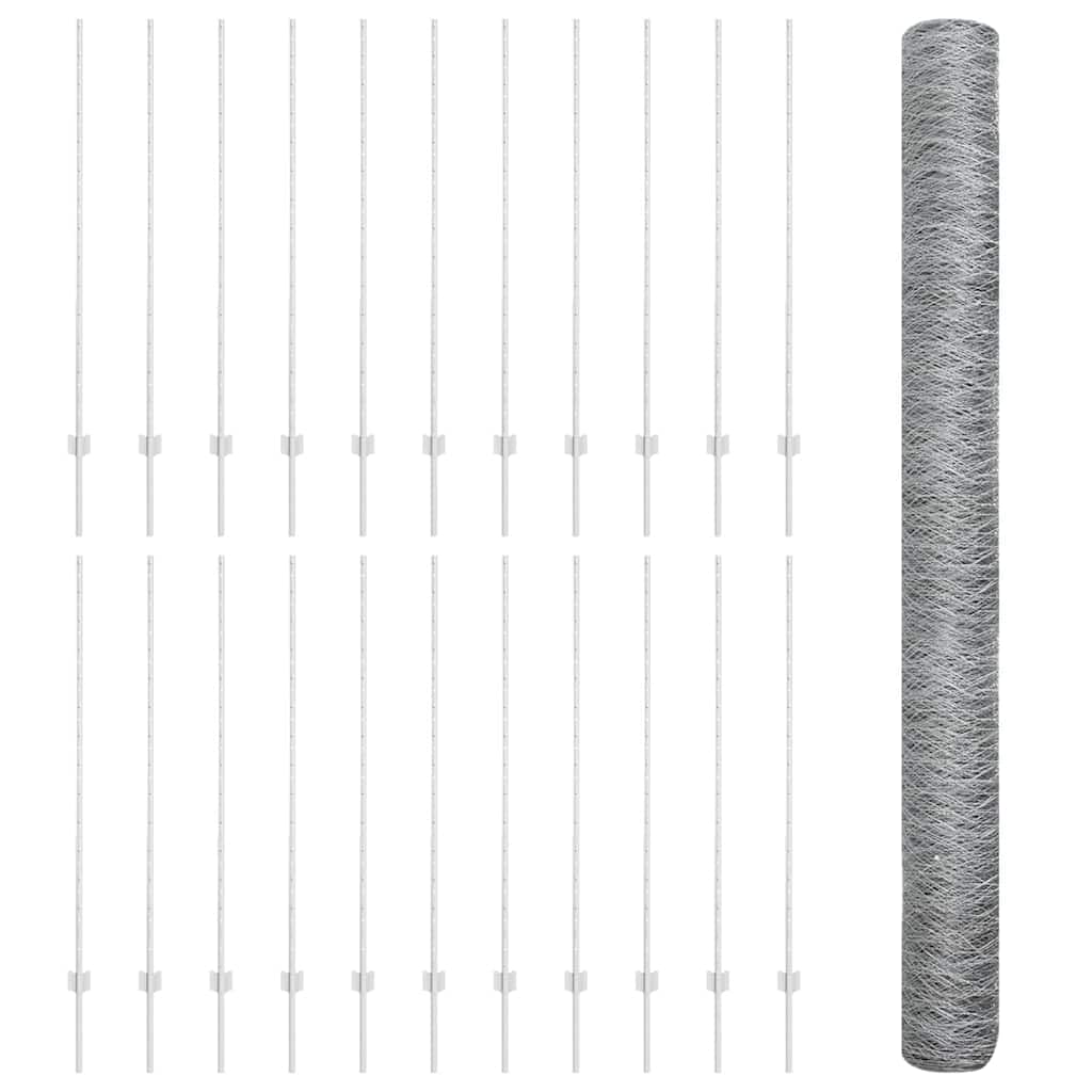 Hexagonal Fence with Post 50 x 1.4 m Galvanised Steel Silver