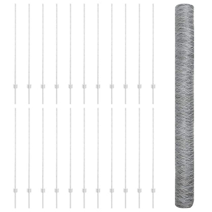 Hexagonal Fence with Post 50 x 1.4 m Galvanised Steel Silver