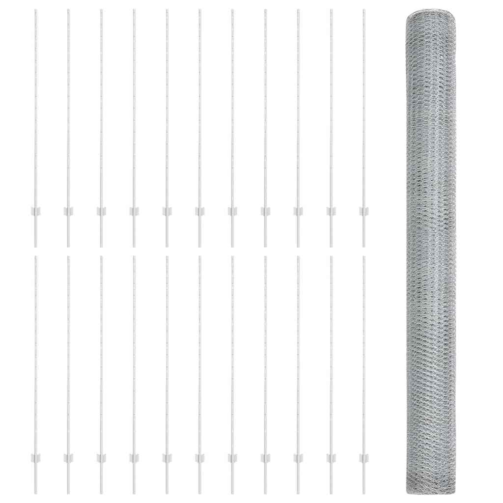 Hexagonal Fence with Post 50 x 1.6 m Galvanised Steel Silver