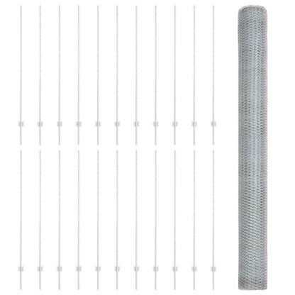 Hexagonal Fence with Post 50 x 1.6 m Galvanised Steel Silver