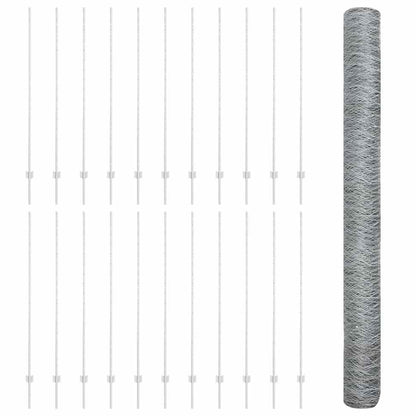 Hexagonal Fence with Post 50 x 1.6 m Galvanised Steel Silver
