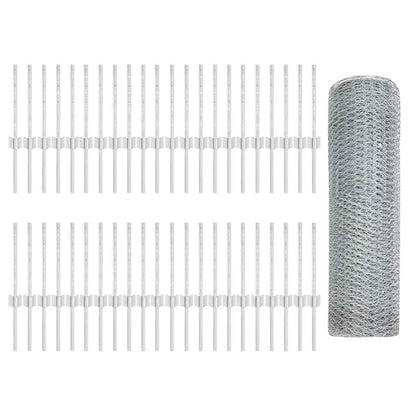Hexagonal Fence with Post 100 x 0.4 m Galvanised Steel Silver