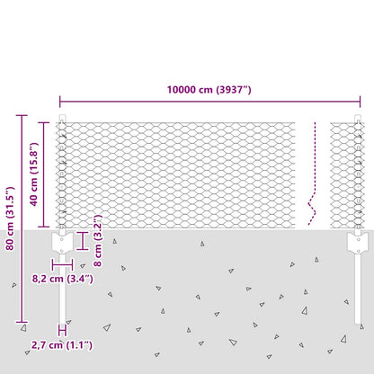 Hexagonal Fence with Post 100 x 0.4 m Galvanised Steel Silver